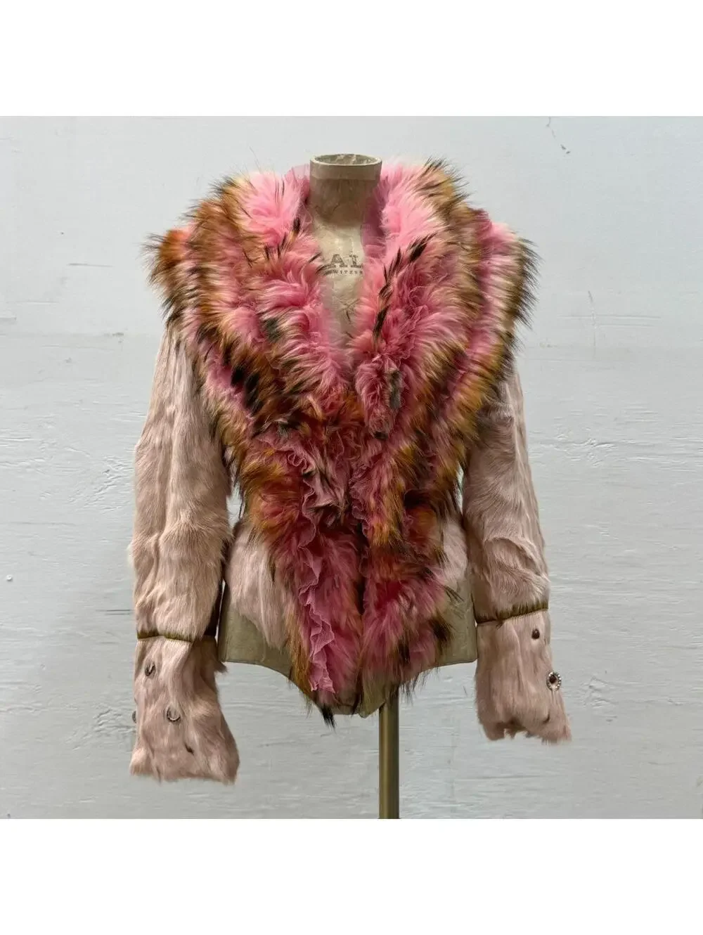 Vintage Y2K Pink Calfskin & Tulle-Trimmed Raccoon Jacket - Picture 2 of 8